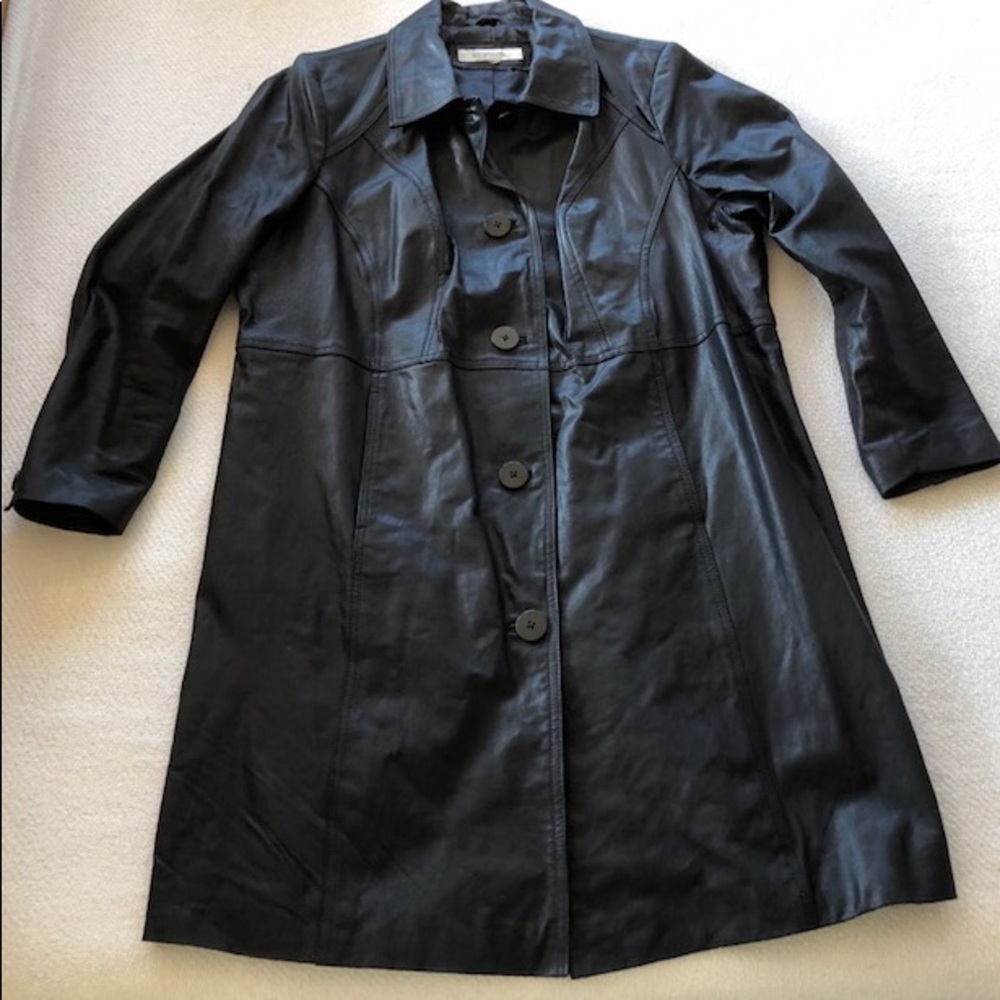 Black Leather Trench Coat Jacket